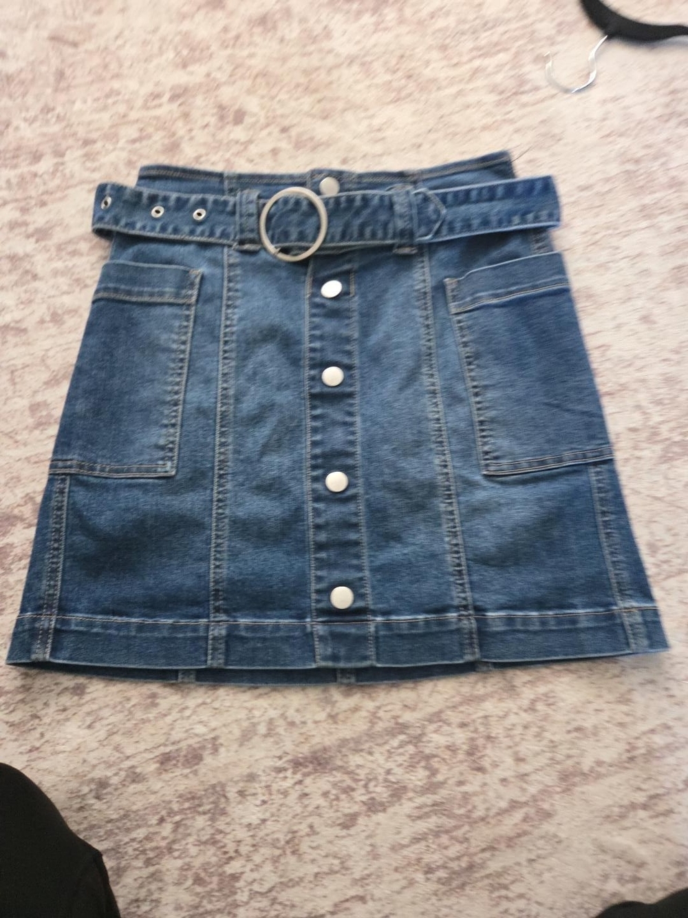 Tinseltown Dark Blue Denim Button-Front Mini Skirt with Ring Belt - Picture 2 of 9
